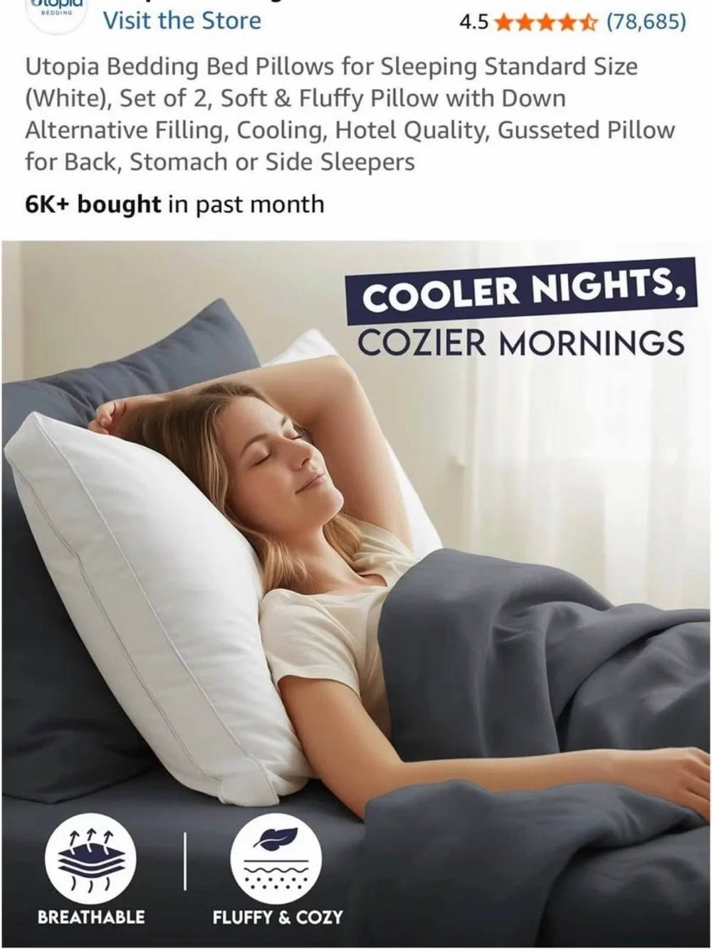 NIB Utopia Bedding Standard Pillows - two pack